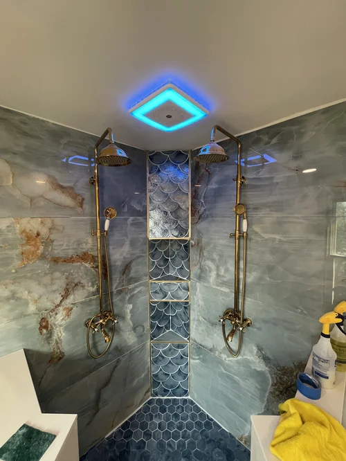 Walk-in shower with marble walls, West Alexandria, OH