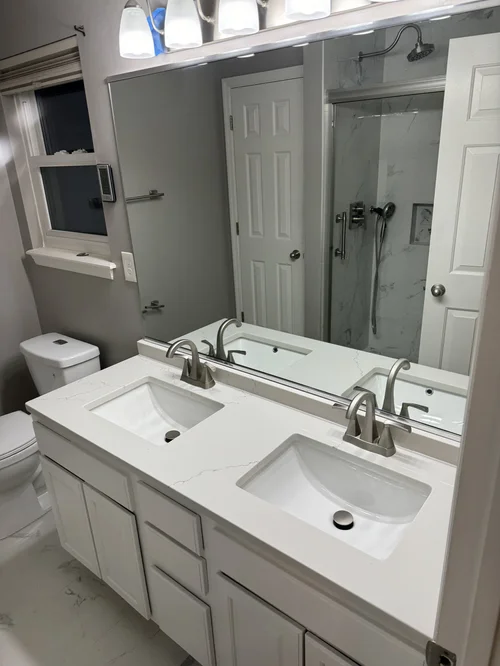 Bathroom with a white double vanity, Fairfield, OH