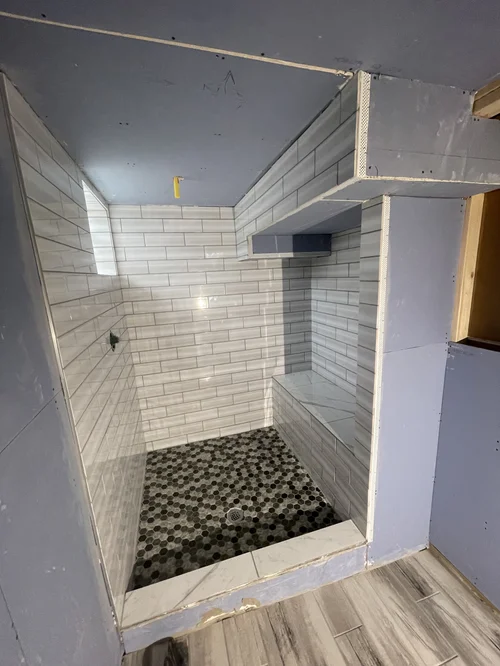 Shower stall under construction, Hamilton, OH