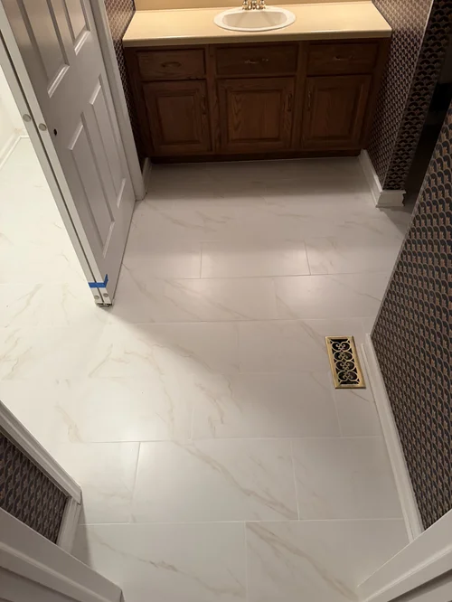 Bathroom with white marble floor
