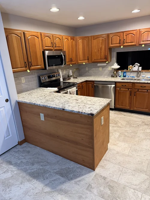 Kitchen with wooden cabinets