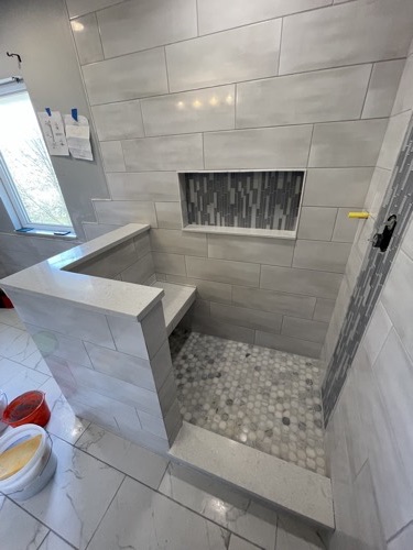 Shower bench, mosaic floor and tile niche, Mason, OH