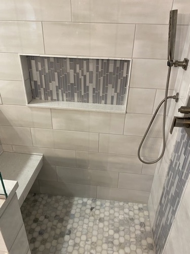 Mosaic tile shower niche with handheld shower, Mason, OH
