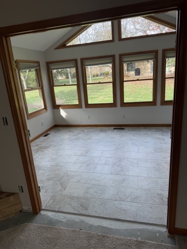 Sunroom with new large-format tile floor, Centerville, OH