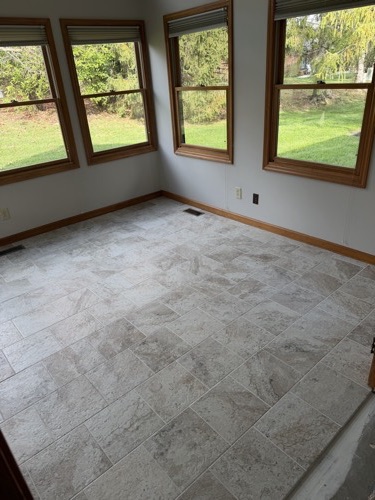 New tile floor in a sunroom, Centerville, OH