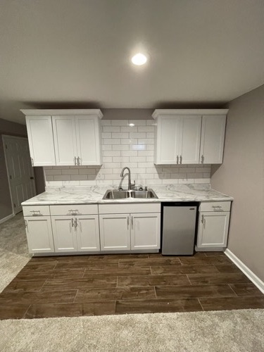 Basement kitchenette with white cabinets, Mason, OH