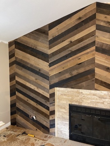 Chevron reclaimed wood accent wall, Springboro, OH