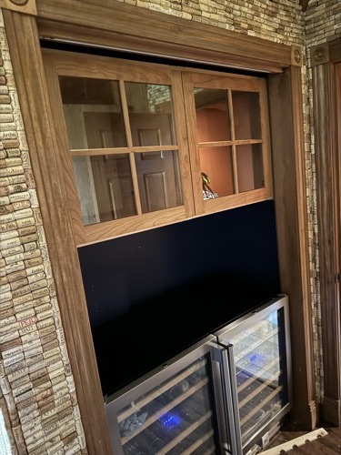 Custom built-in cabinet with glass doors and wine fridge, West Alexandria, OH